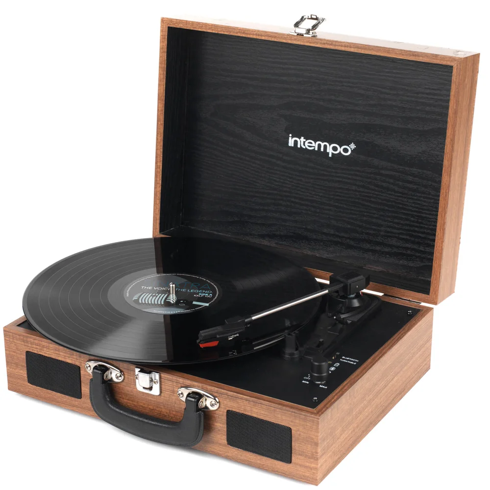 Intempo 3 Speed Bluetooth Turntable with Built-In Speakers - Brown Image 1