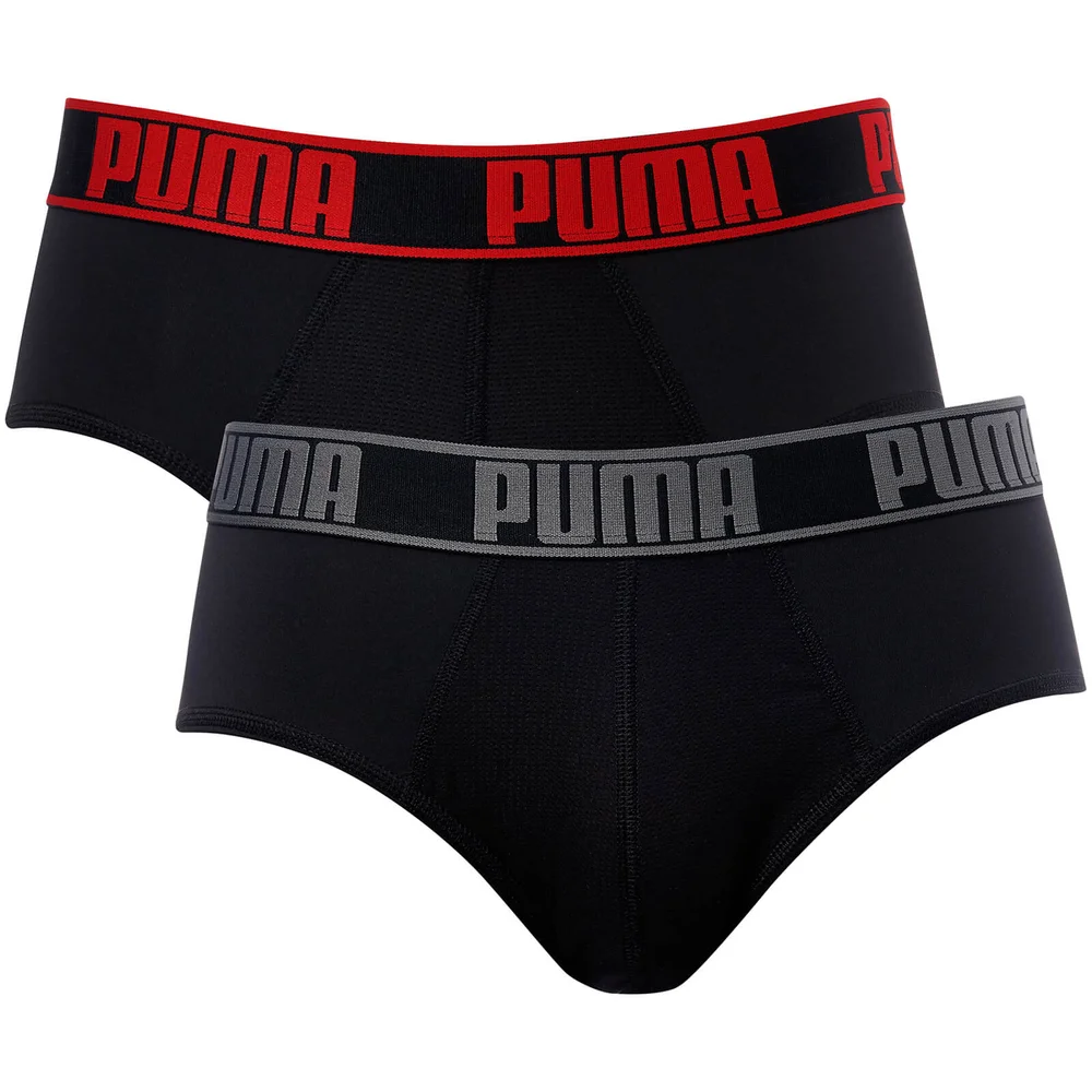 Puma Men's 2 Pack Active Briefs - Black/Red - S - Black Image 1