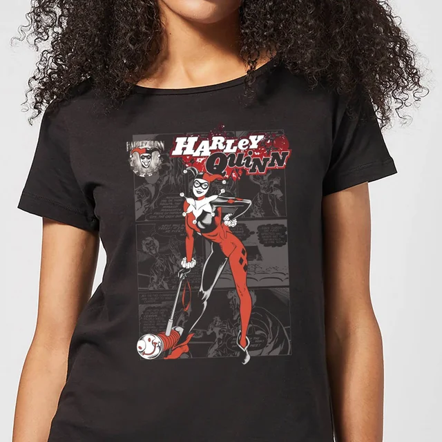 DC Comics Batman Harley Quinn Comic Page Women's T-Shirt - Black