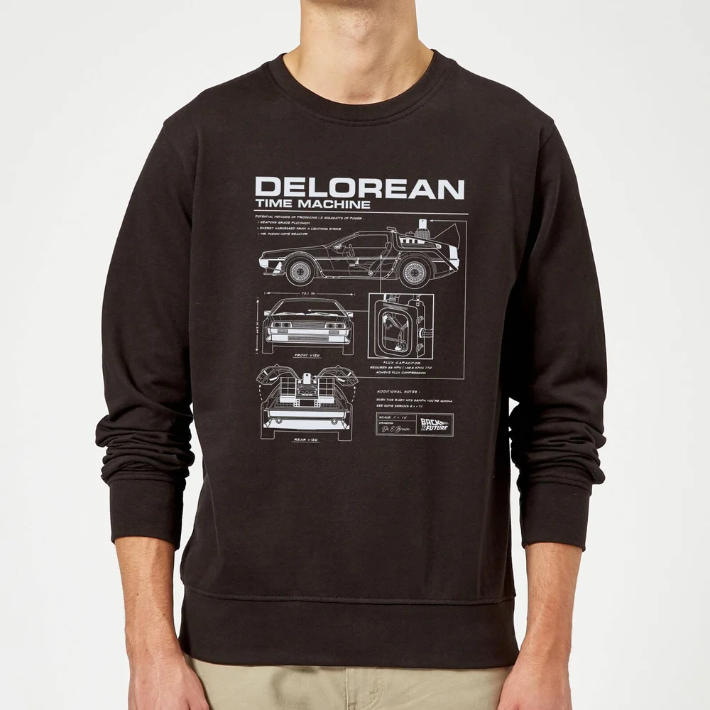 Back To The Future DeLorean Schematic Sweatshirt - Black - S Image 1