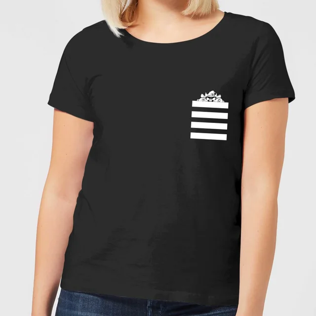 Looney Tunes Taz Stripes Pocket Print Women's T-Shirt - Black