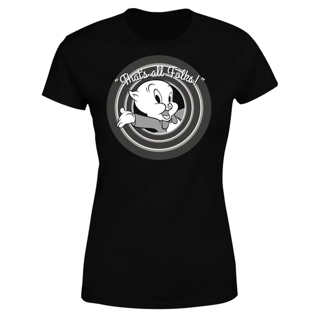 Looney Tunes That's All Folks Porky Pig Women's T-Shirt - Black