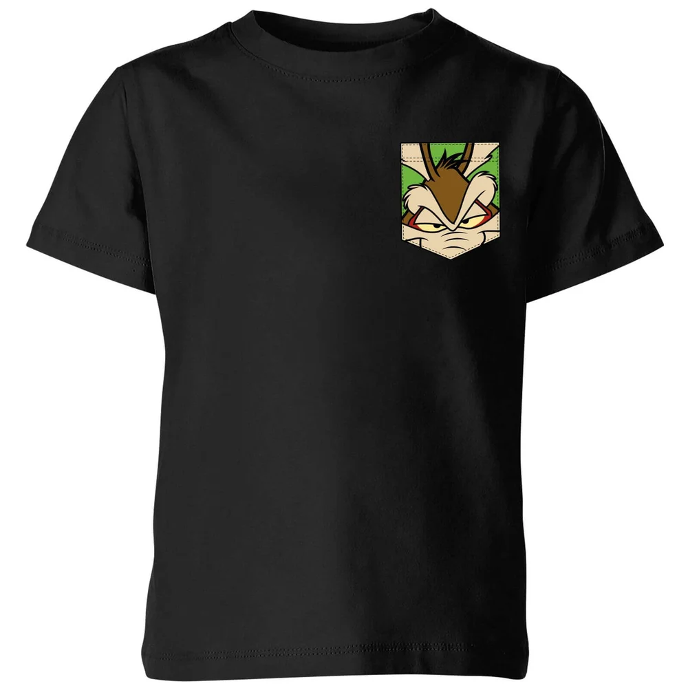 Looney Tunes Wile E Coyote Face Faux Pocket Kids' T-Shirt - Black - 3-4 Years Image 1