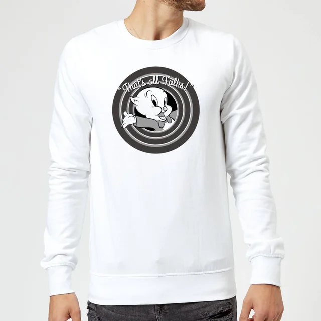 Looney Tunes That's All Folks Porky Pig Sweatshirt - White