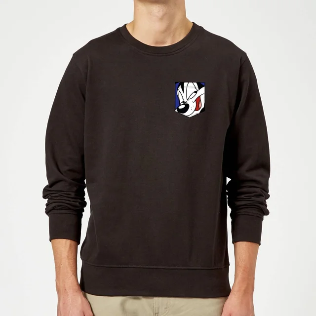 Looney Tunes Pepe Le Pew Face Faux Pocket Sweatshirt - Black