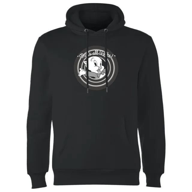 Looney Tunes That's All Folks Porky Pig Hoodie - Black