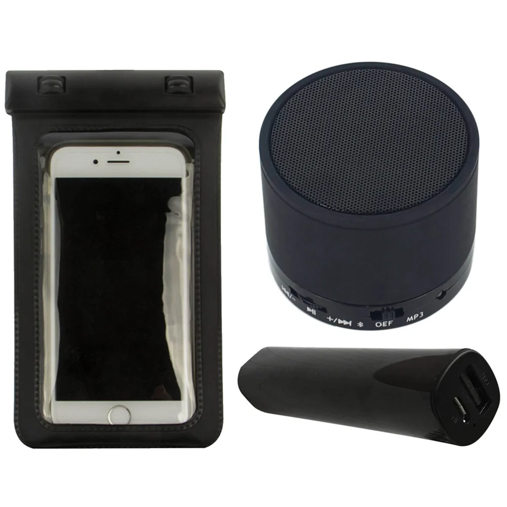 iCandy Essentials Festival Bundle (Bluetooth Speaker, 2500mAh Powerbank and Waterproof Phone Pouch) - Black Image 1