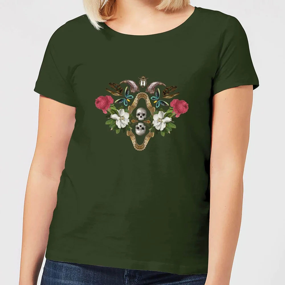 Natural History Museum Skulls And Flowers Women's T-Shirt - Forest Green - S - Forest Green Image 1