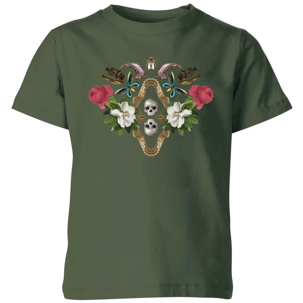 Natural History Museum Skulls And Flowers Kids' T-Shirt - Forest Green - 3-4 Years - Forest Green Image 1