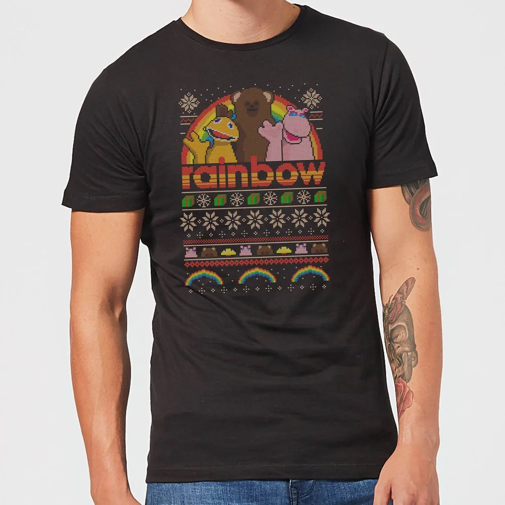 Rainbow Fairisle Christmas Sweatshirt Men's T-Shirt - Black - S - Black Image 1