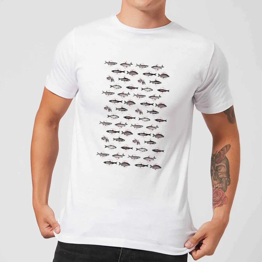 Florent Bodart Fish In Geometric Pattern Men's T-Shirt - White - 5XL Image 1
