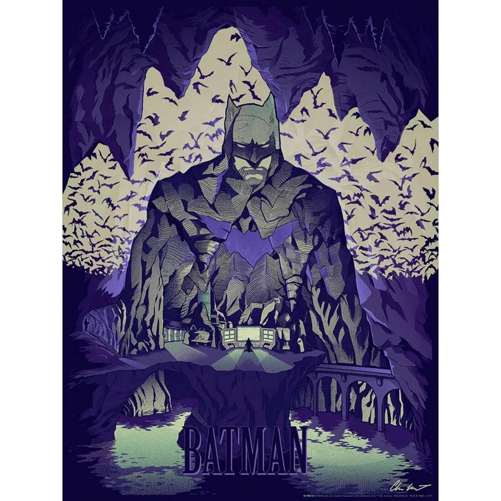 DC Comics Batman "Batcave" 18" x 24" (Glow in the Dark) Lithograph Print by Chris Kawagiwa Image 1