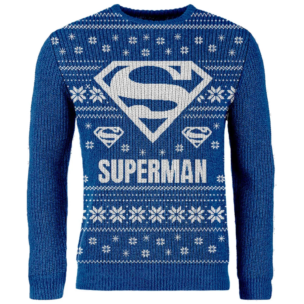 Zavvi Exclusive Superman Knitted Christmas Sweater - Blue - S Image 1