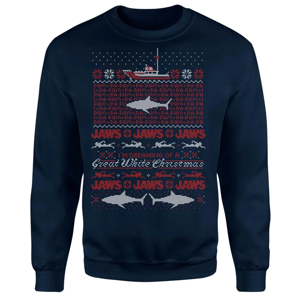 Jaws Great White Christmas Sweater - Navy - L Image 1