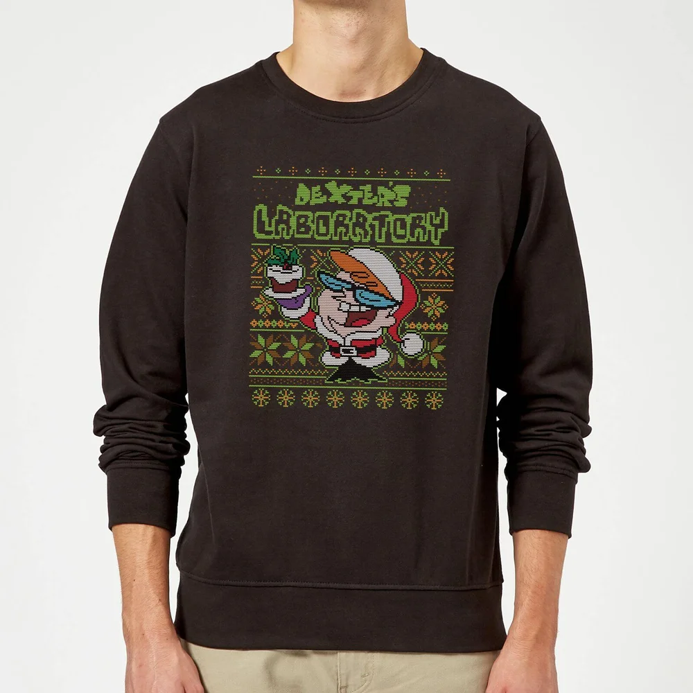 Dexter's Lab Pattern Christmas Sweater - Black - S Image 1