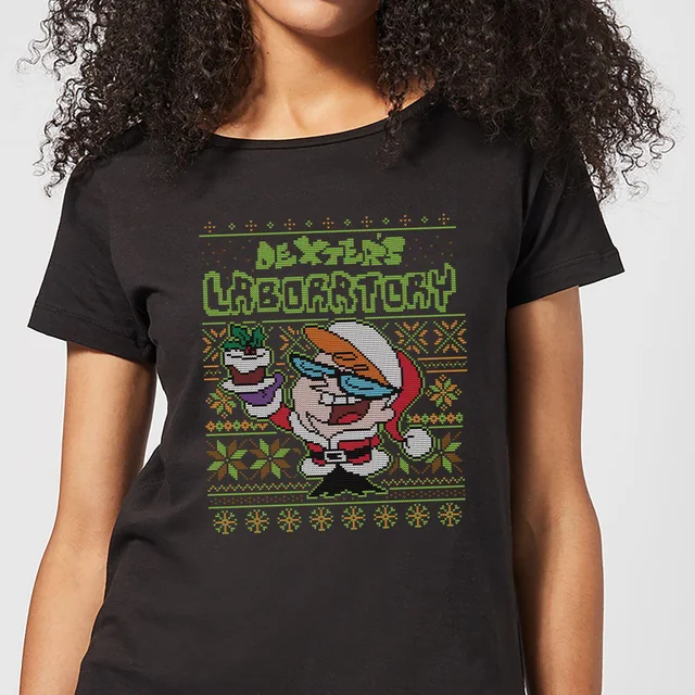 Dexter's Lab Pattern Women's Christmas T-Shirt - Black