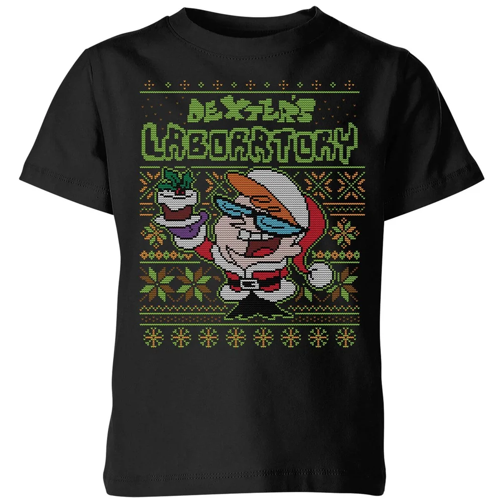 Dexter's Lab Pattern Kids' Christmas T-Shirt - Black - 3-4 Years Image 1
