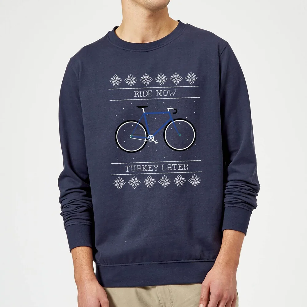 Ride Now, Turkey Later Christmas Sweater - Navy - S Image 1