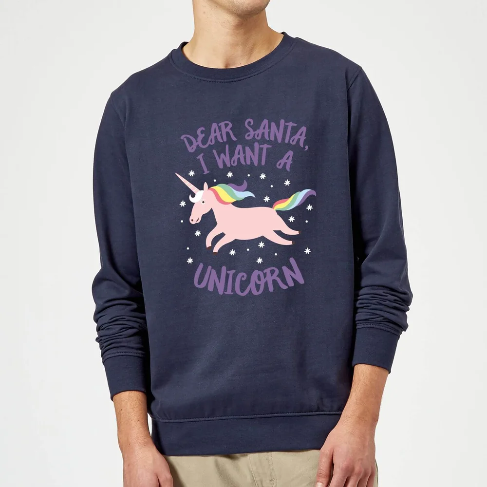 Dear Santa, I Want A Unicorn Christmas Sweater - Navy - S Image 1