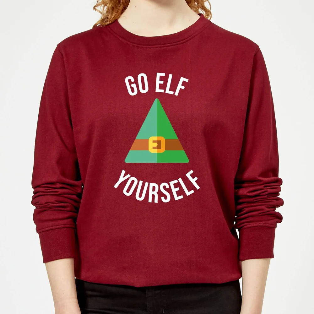 Go Elf Yourself Women's Christmas Sweater - Burgundy - XS - Burgundy Image 1