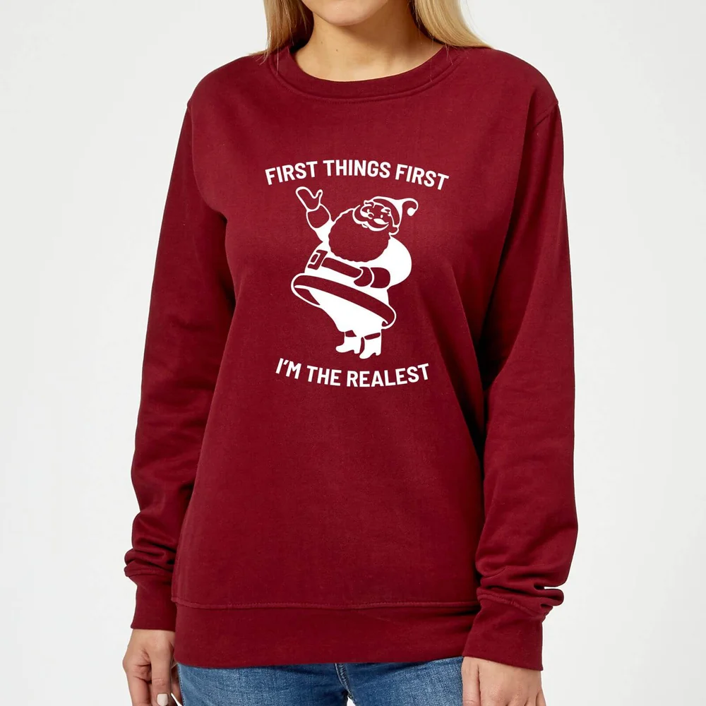 First Things First I'm The Realest Women's Christmas Sweater - Burgundy - XS - Burgundy Image 1