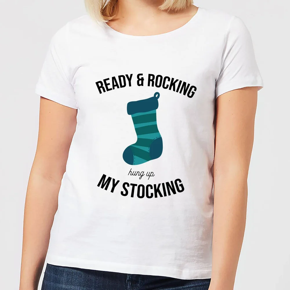 Ready & Rocking Hung Up My Stocking Women's Christmas T-Shirt - White - XS - White Image 1