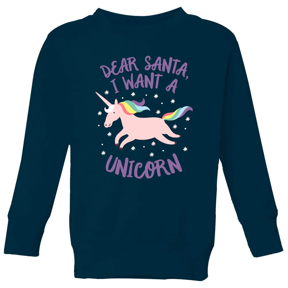 Dear Santa, I Want A Unicorn Kids' Christmas Sweater - Navy - 3-4 Years Image 1