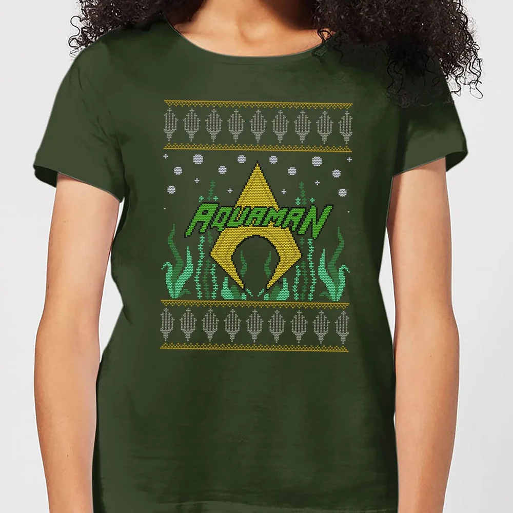 DC Aquaman Knit Women's Christmas T-Shirt - Forest Green - XS Image 1
