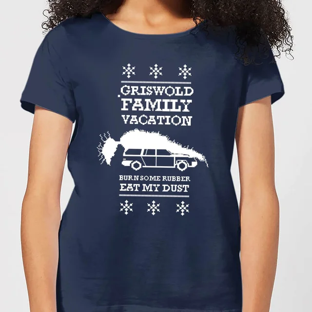 National Lampoon Griswold Vacation Ugly Knit Women's Christmas T-Shirt - Navy