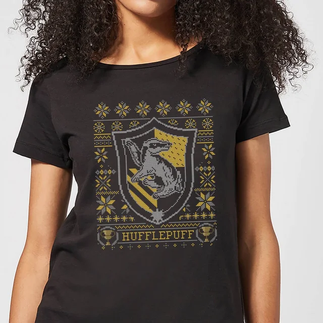 Harry Potter Hufflepuff Crest Women's Christmas T-Shirt - Black