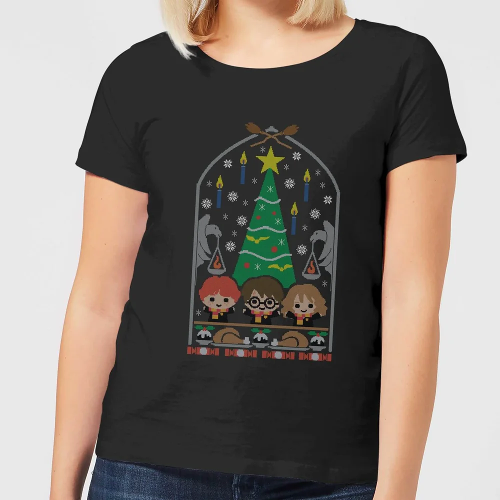 Harry Potter Hogwarts Tree Women's Christmas T-Shirt - Black - S Image 1