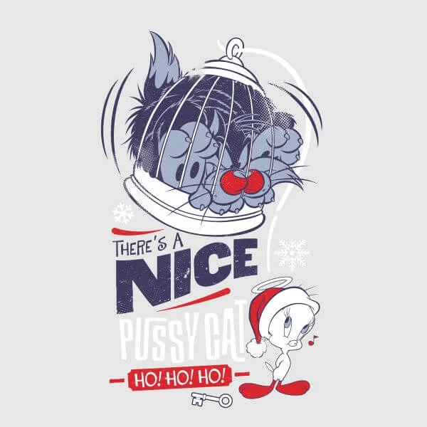 Looney Tunes Tweety Pie Pussy Cat Women's Christmas T-Shirt - Grey