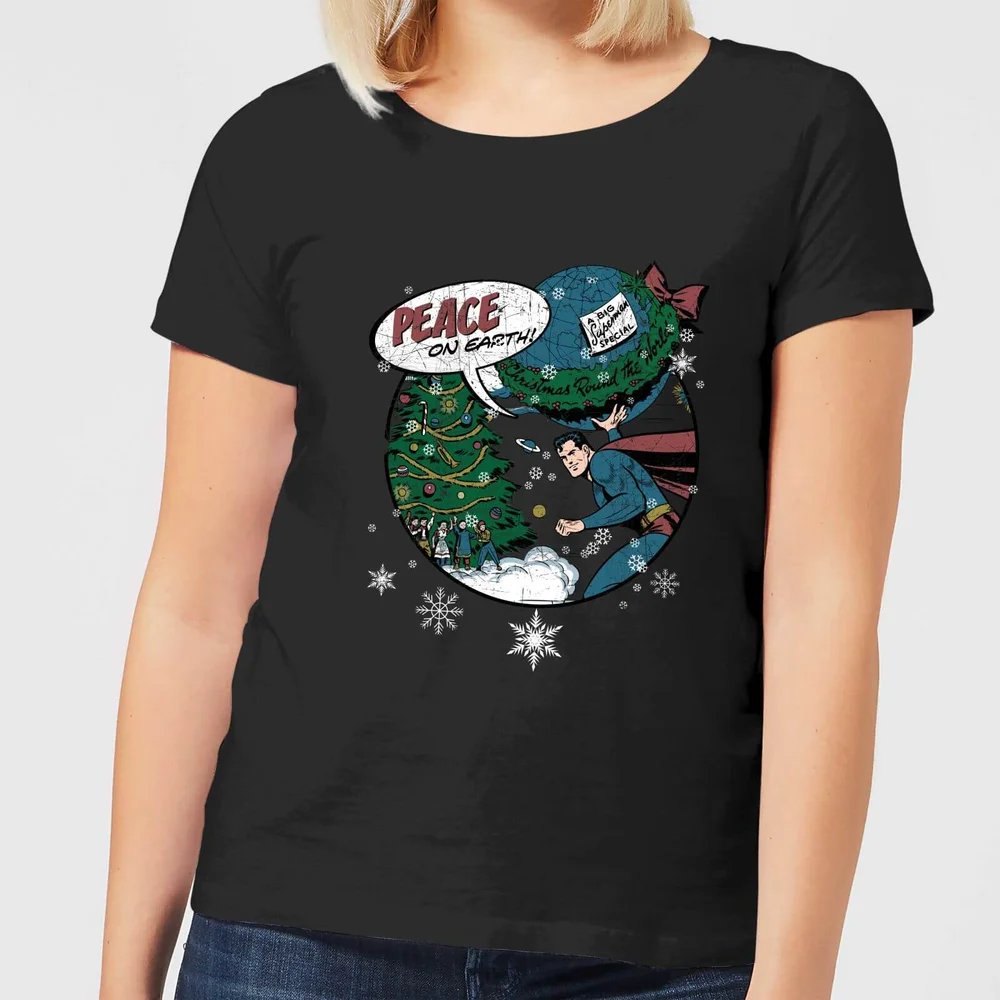 DC Superman Peace On Earth Women's Christmas T-Shirt - Black - XS Image 1