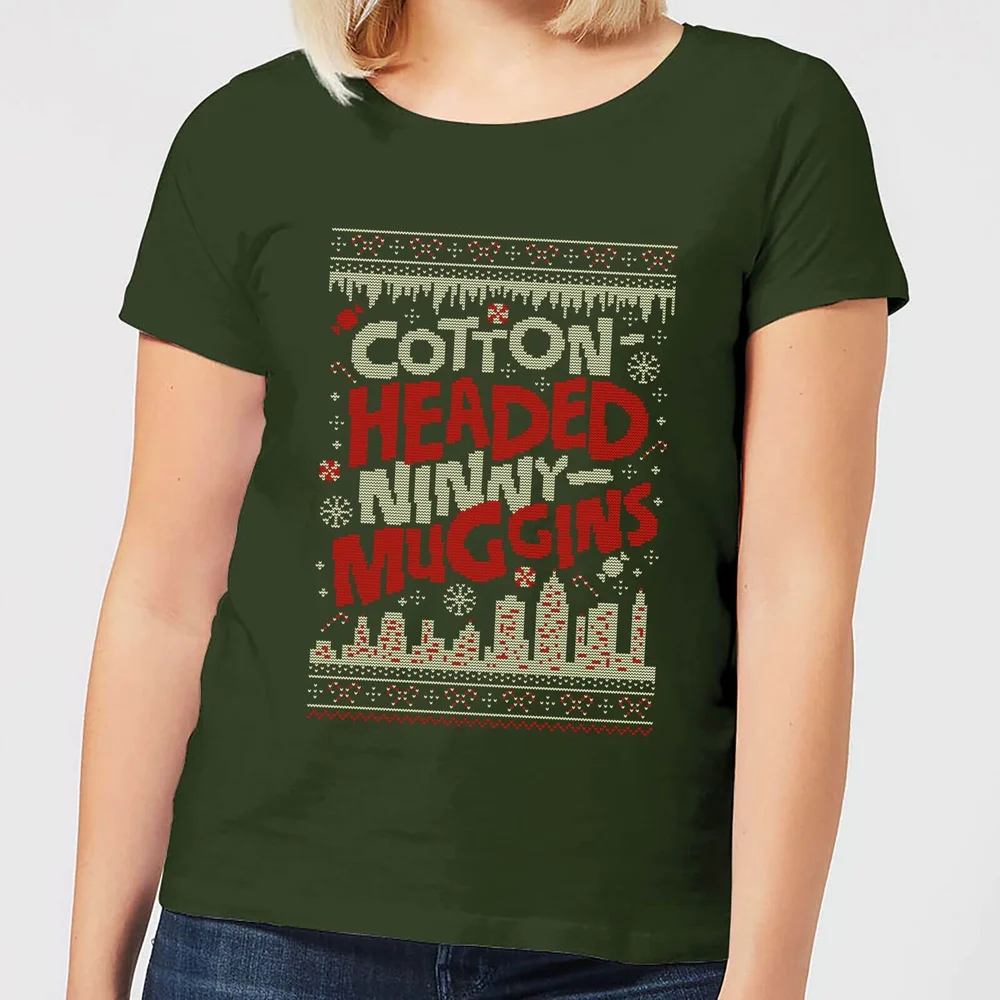 Elf Cotton-Headed-Ninny-Muggins Knit Women's Christmas T-Shirt - Forest Green - XS Image 1