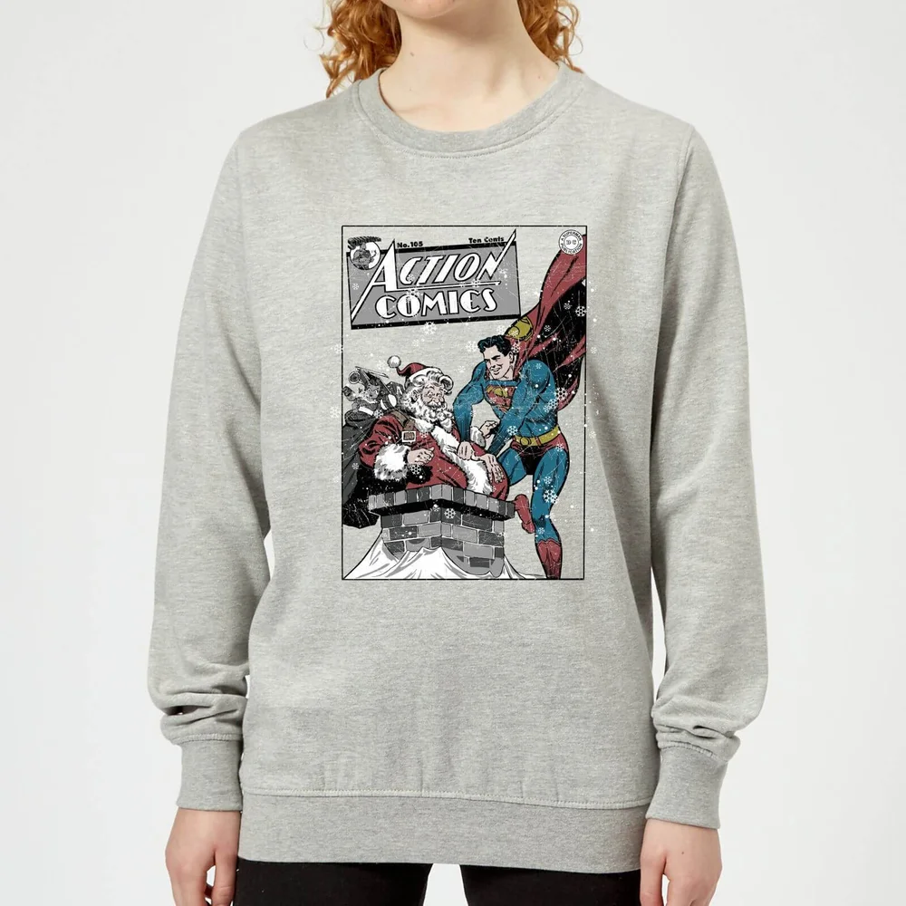 DC Superman Action Comics Women's Christmas Sweater - Grey - 3XL - Grey Image 1