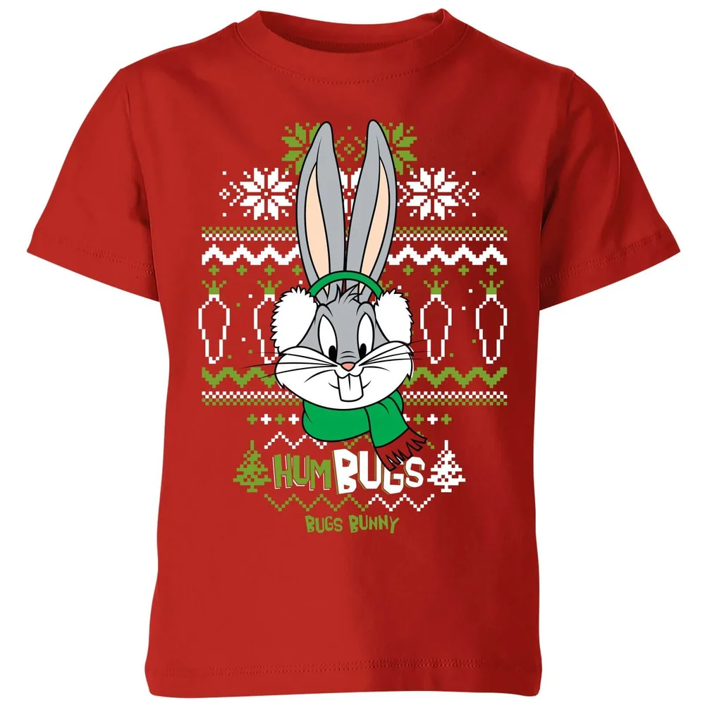 Looney Tunes Bugs Bunny Knit Kids' Christmas T-Shirt - Red - 3-4 Years Image 1