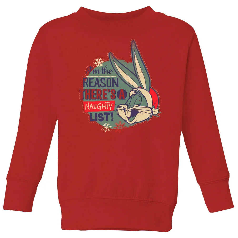 Looney Tunes I'm The Reason There Is A Naughty List Kids' Christmas Sweater - Red - 3-4 Years Image 1