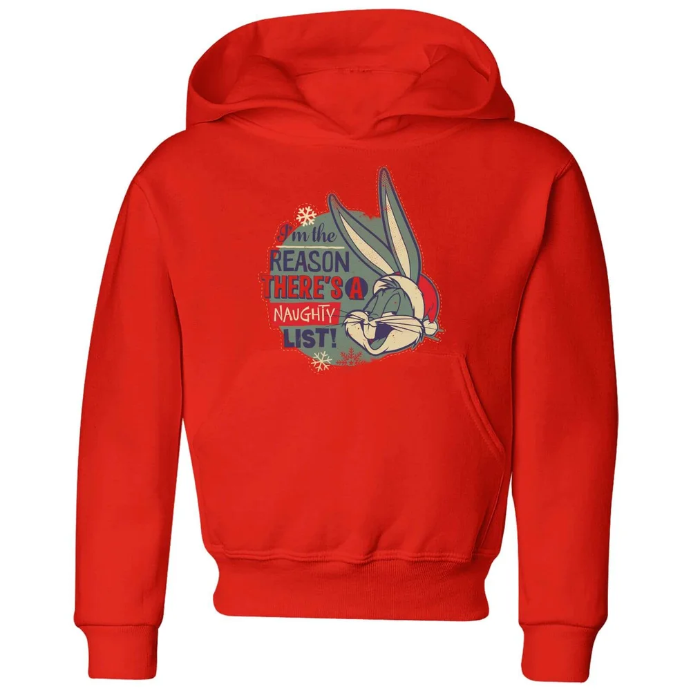 Looney Tunes I'm The Reason There Is A Naughty List Kids' Christmas Hoodie - Red - 3-4 Years Image 1