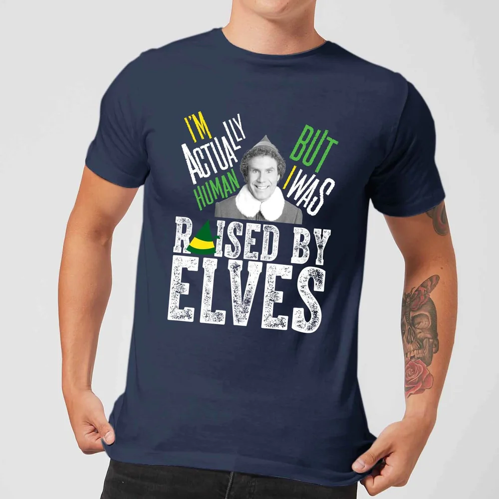Elf Raised By Elves Men's Christmas T-Shirt - Navy - S Image 1