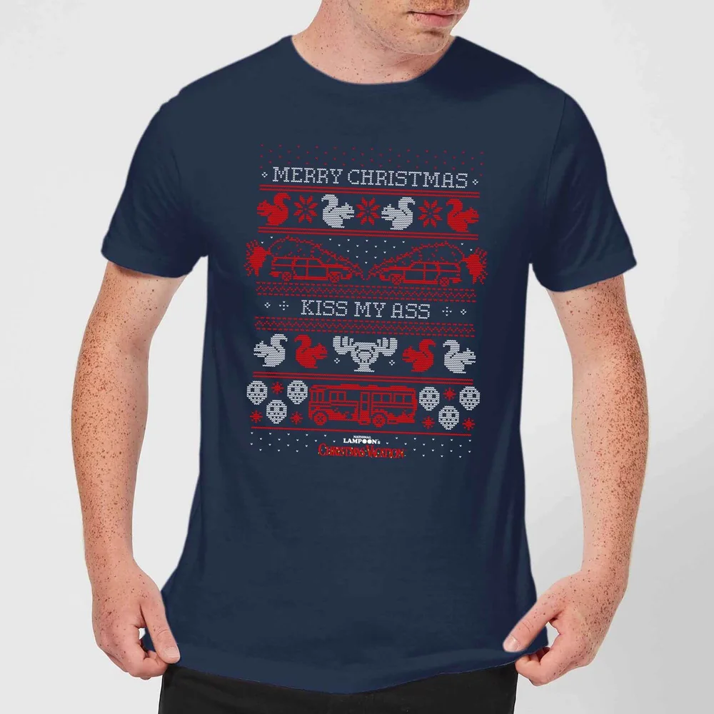 National Lampoon Merry Christmas Knit Men's Christmas T-Shirt - Navy - S Image 1