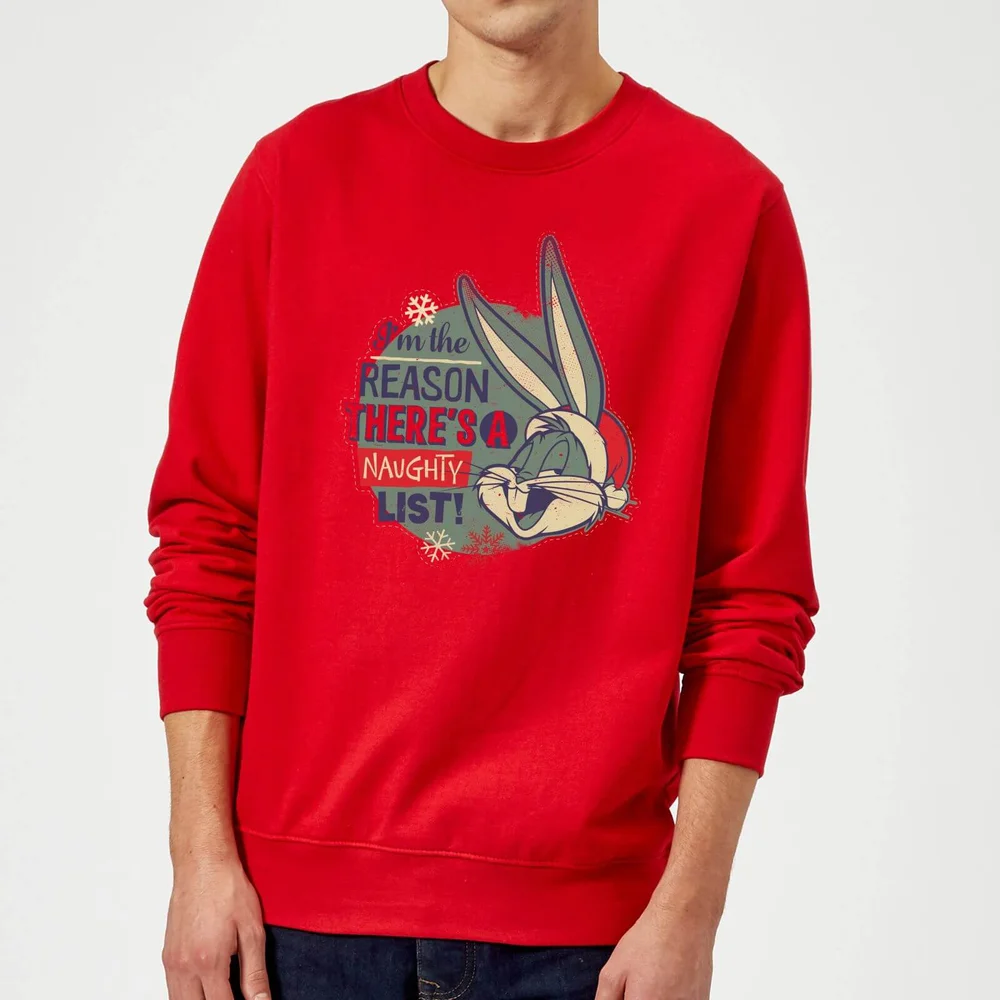 Looney Tunes I'm The Reason There Is A Naughty List Christmas Sweater - Red - S Image 1