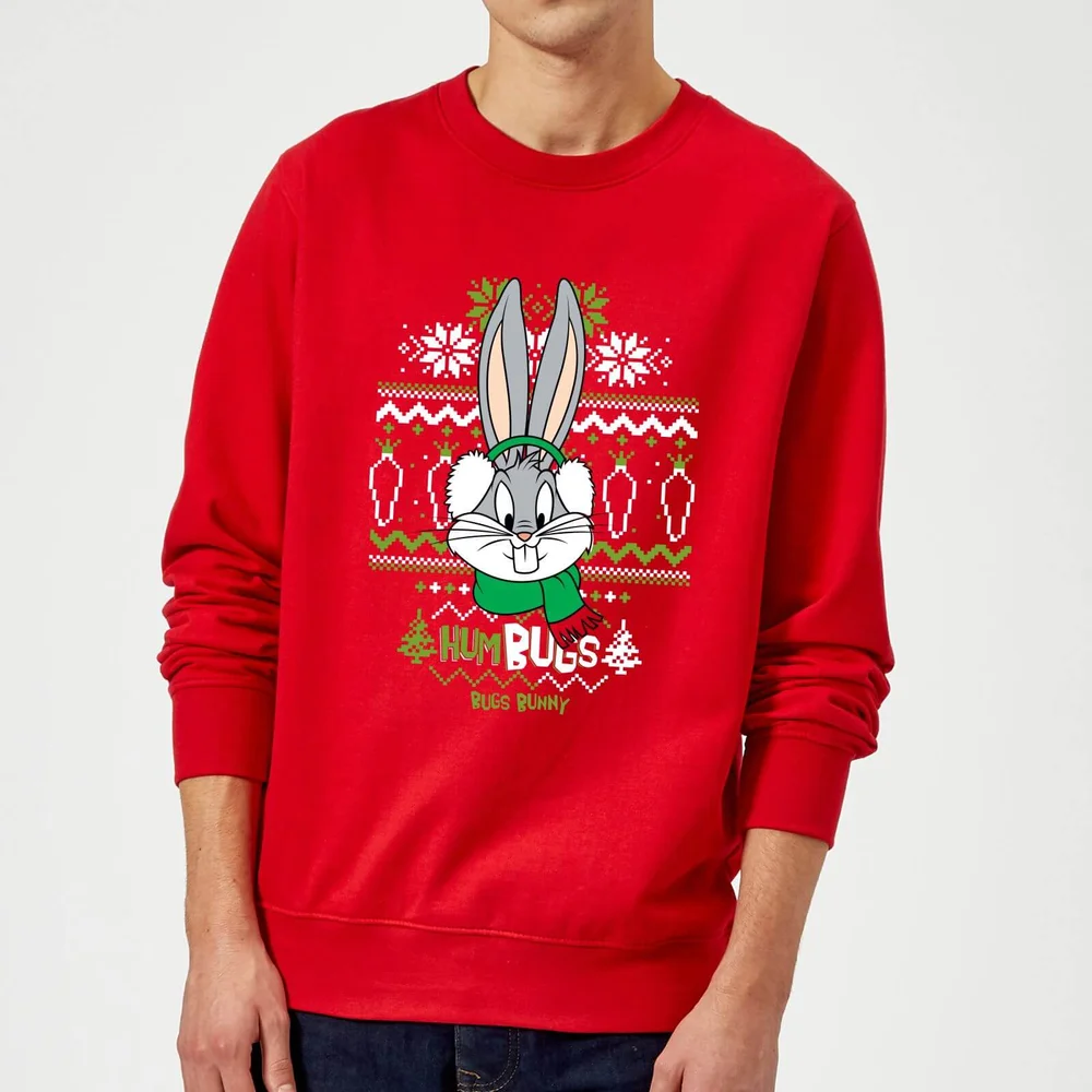 Looney Tunes Bugs Bunny Knit Christmas Sweater - Red - S Image 1