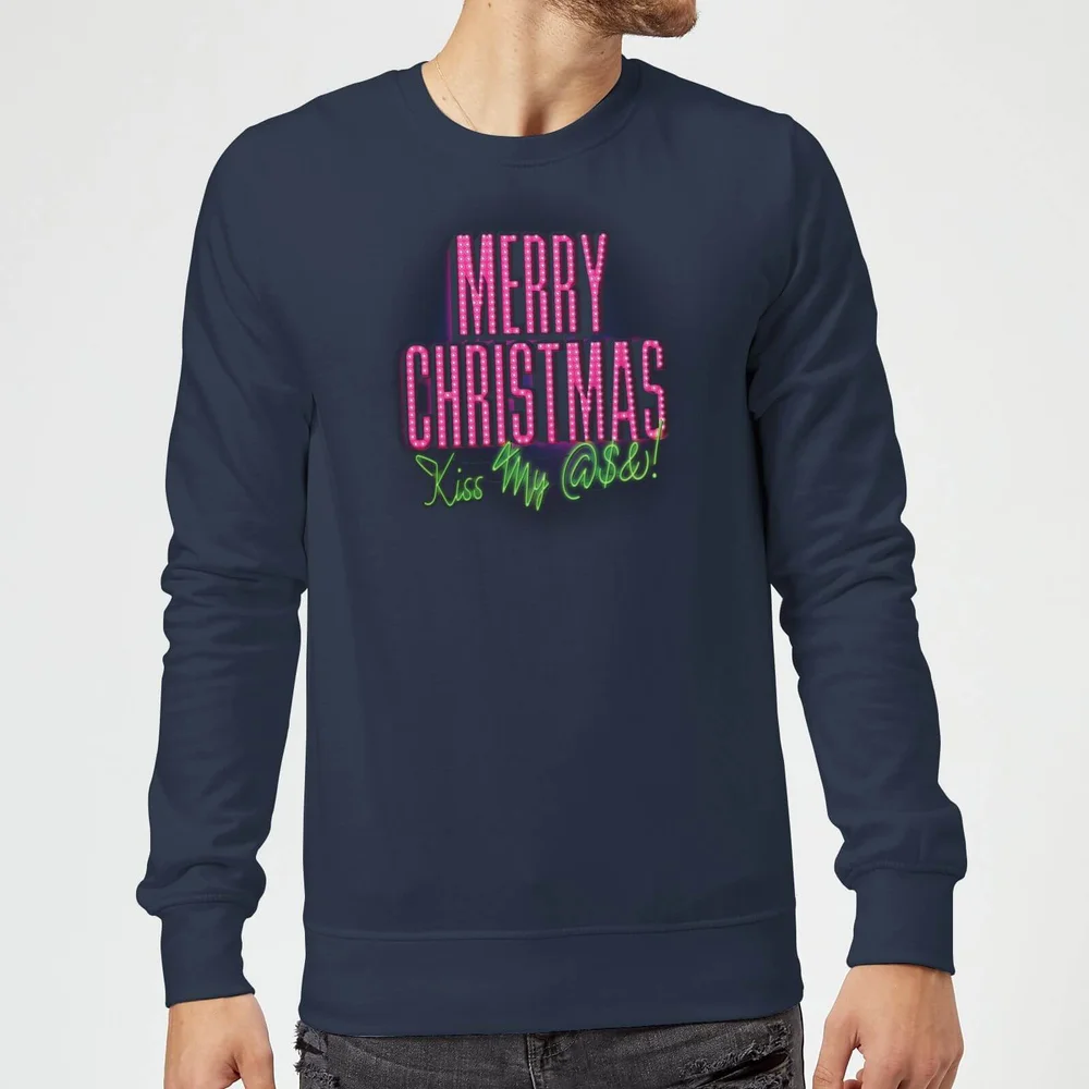 National Lampoon Merry Christmas (Kiss My @$$) Christmas Sweater - Navy - S Image 1