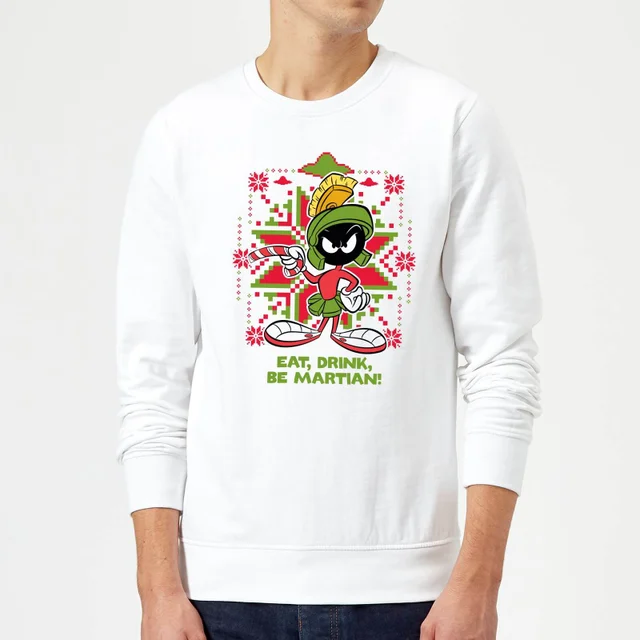 Looney Tunes Eat Drink Be Martian Christmas Sweater - White