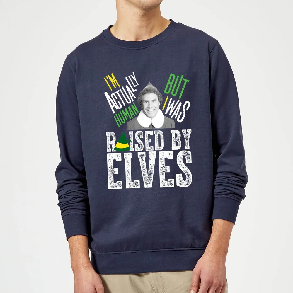 Elf Raised By Elves Christmas Sweater - Navy - S Image 1