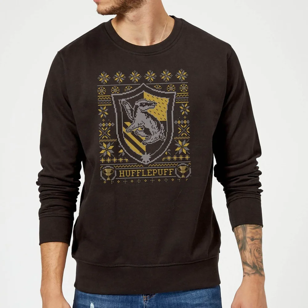 Harry Potter Hufflepuff Crest Christmas Sweater - Black - S Image 1