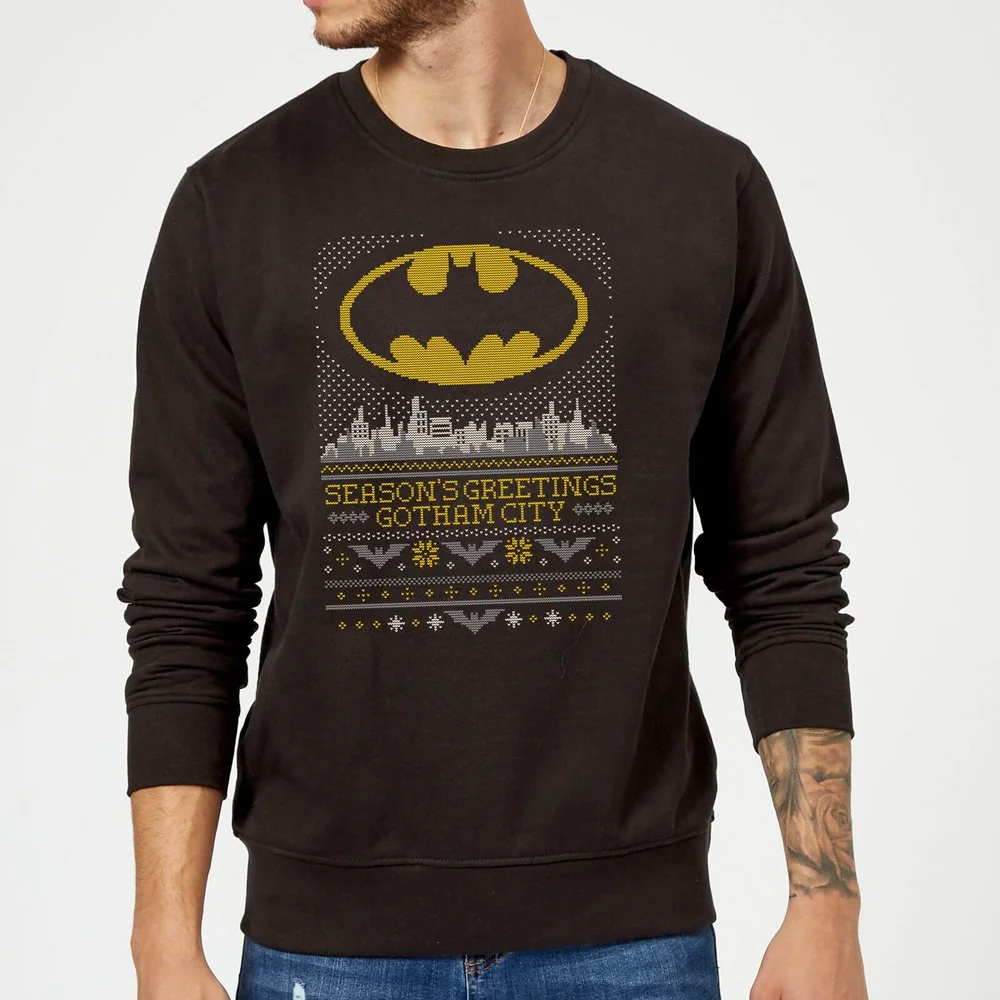 DC Seasons Greetings From Gotham Christmas Sweater - Black - S Image 1