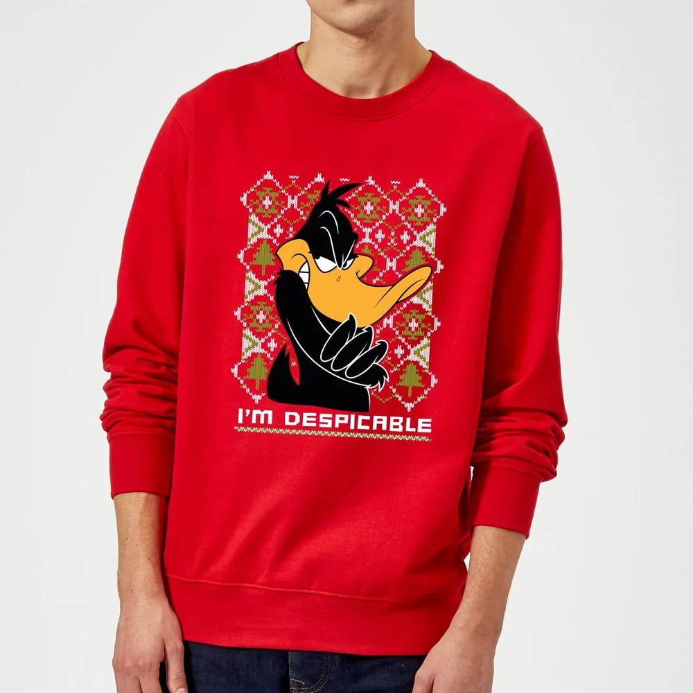 Looney Tunes Daffy Duck Knit Christmas Sweater - Red - S Image 1