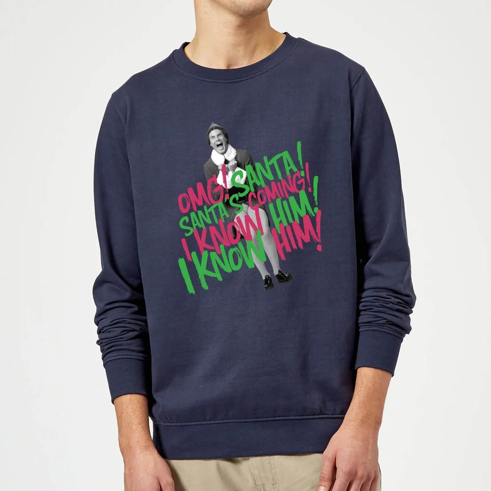 Elf Santa! I Know Him! Christmas Sweater - Navy - S Image 1