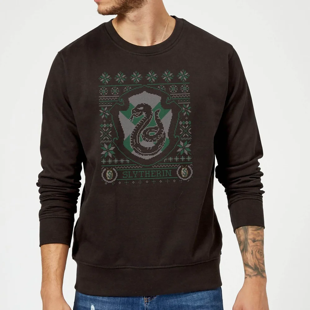 Harry Potter Slytherin Crest Christmas Sweater - Black - S Image 1